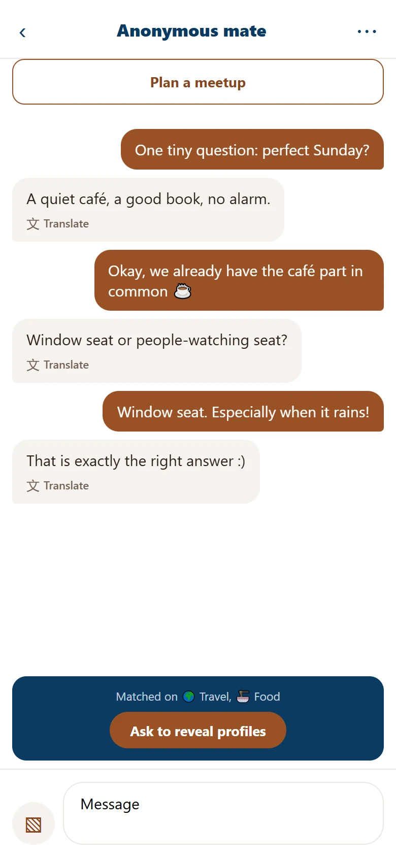Blind Chat step 2, demo data