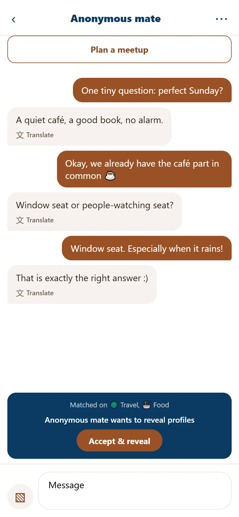 Blind Chat step 4, demo data