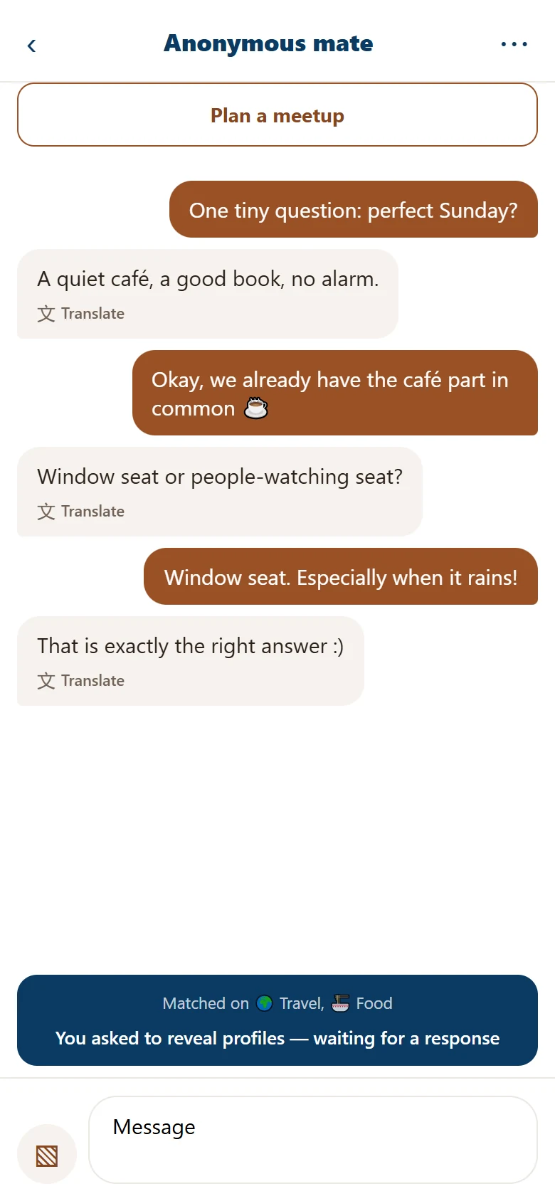 Blind Chat step 3, demo data